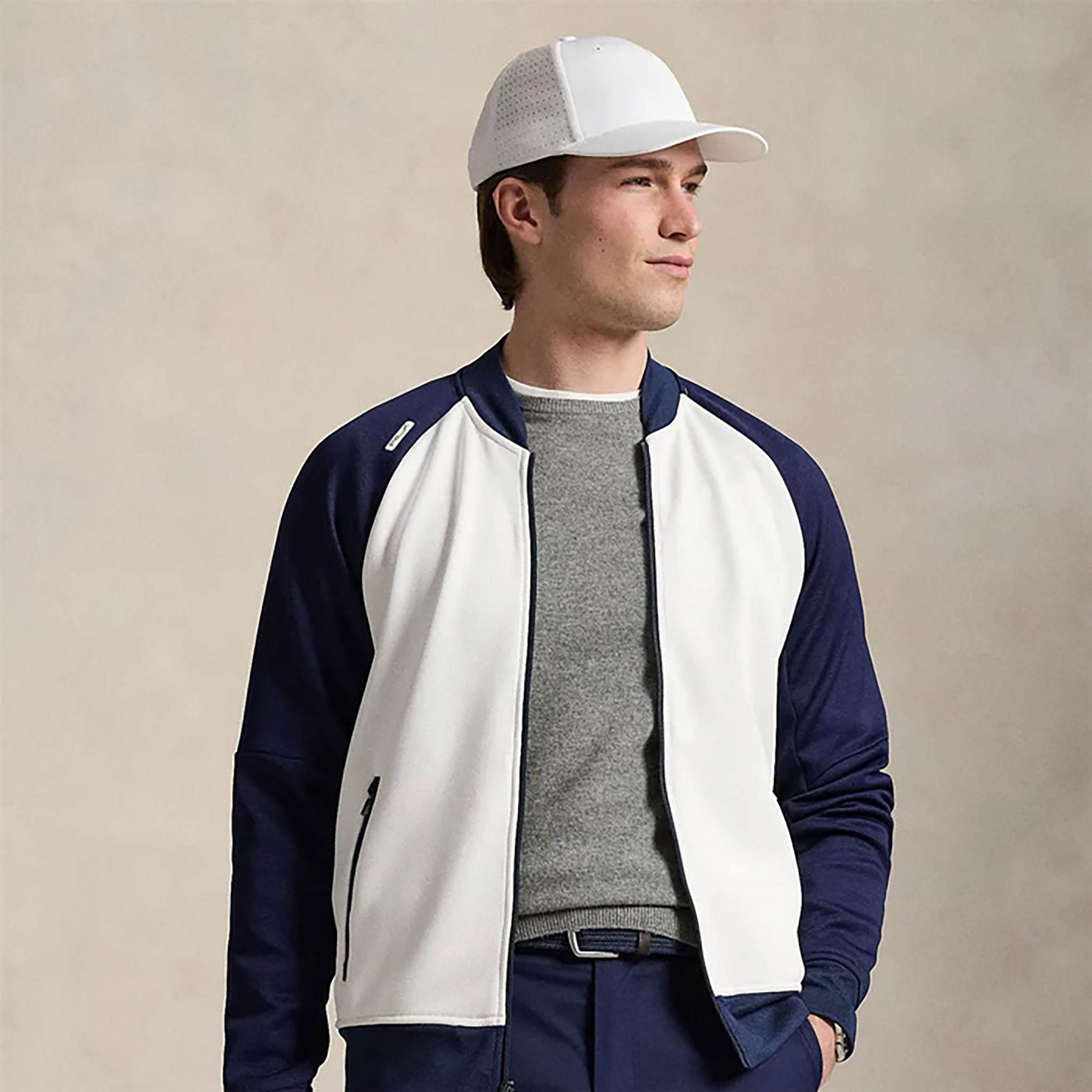 RL KNIT FULL ZIP SWEATSHIRT WHITE MULTI L