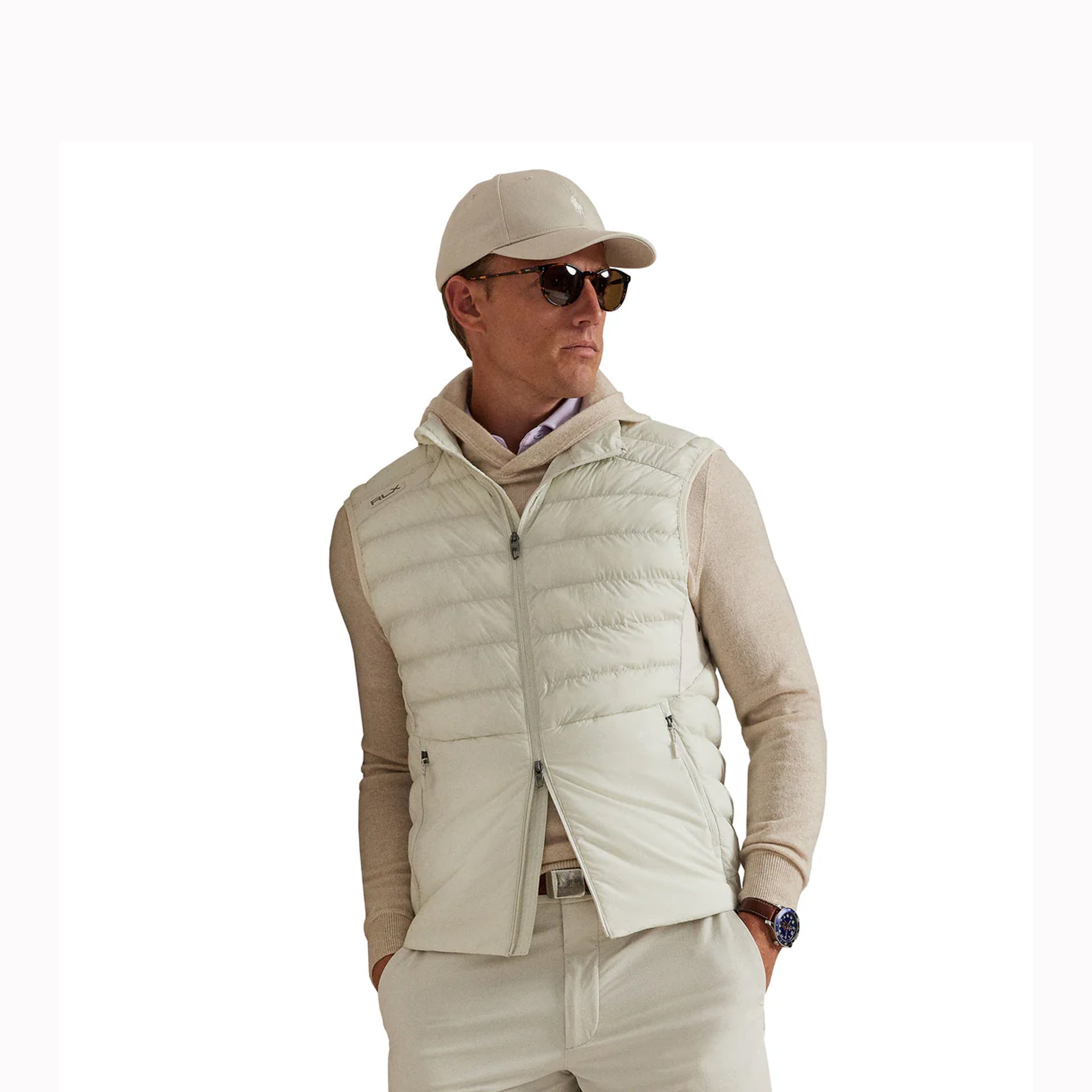 RL WOVEN FULL ZIP VEST WHTITE