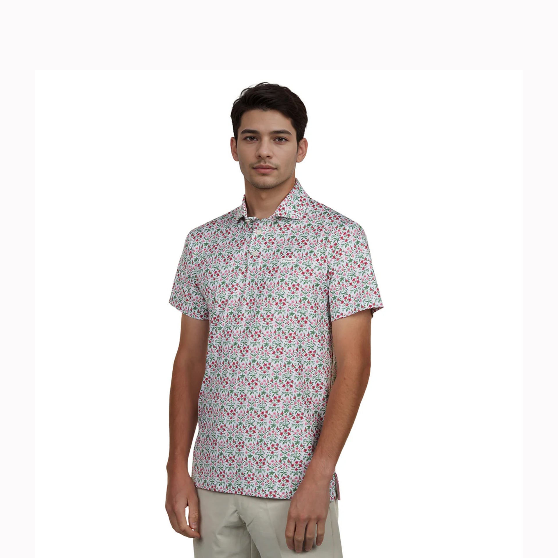 RL PRINTED LIGHTWEIGHT AIRFLOW KNIT POLO WHITE