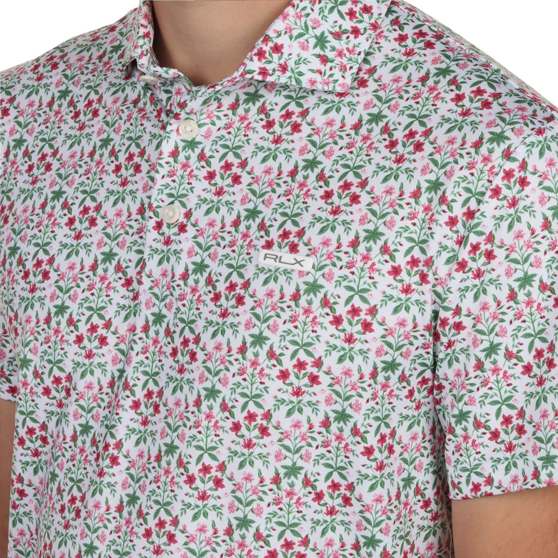 RL PRINTED LIGHTWEIGHT AIRFLOW KNIT POLO WHITE