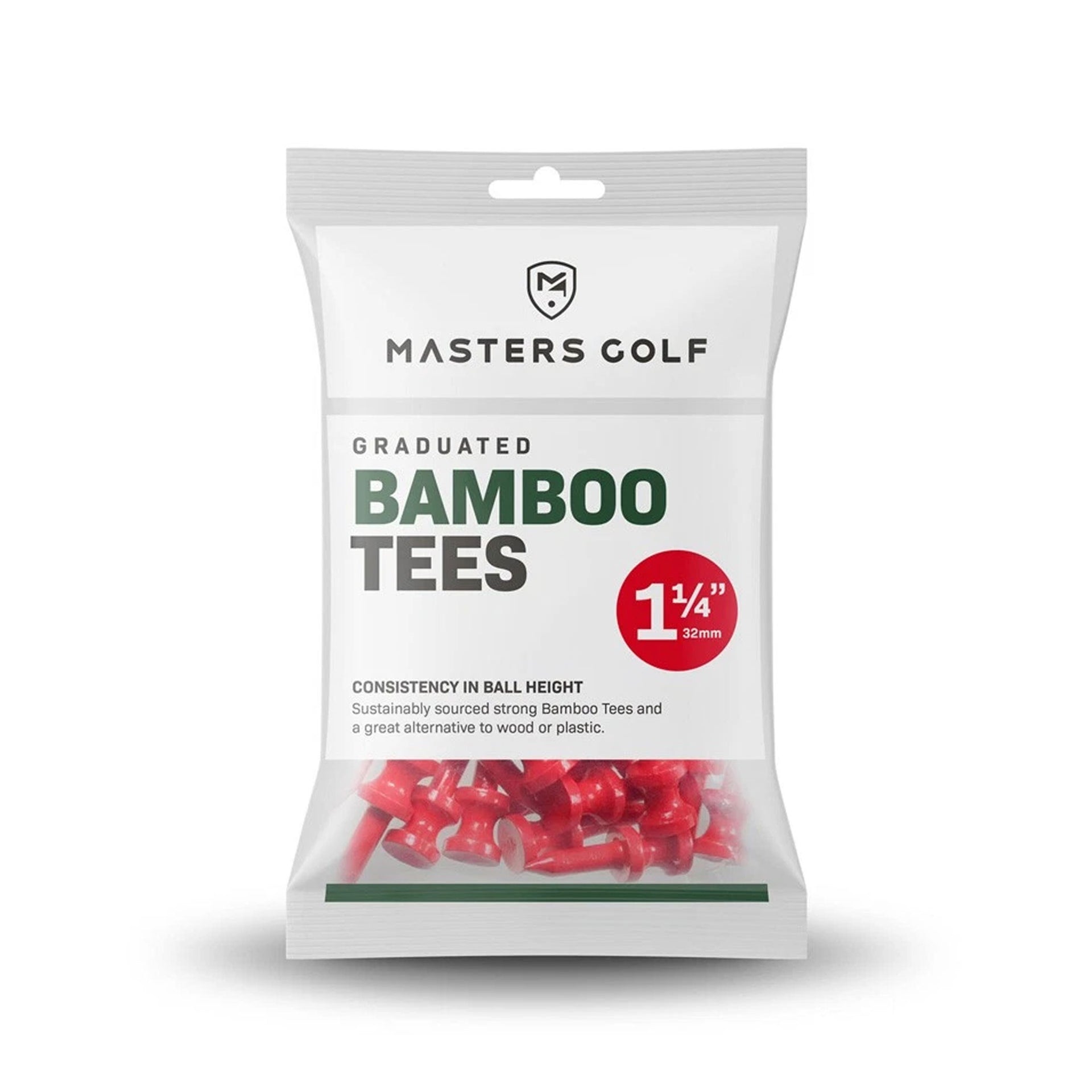 MASTERS BAMBOO GRADUATED TEES 1 1/4 BAG 25 RED