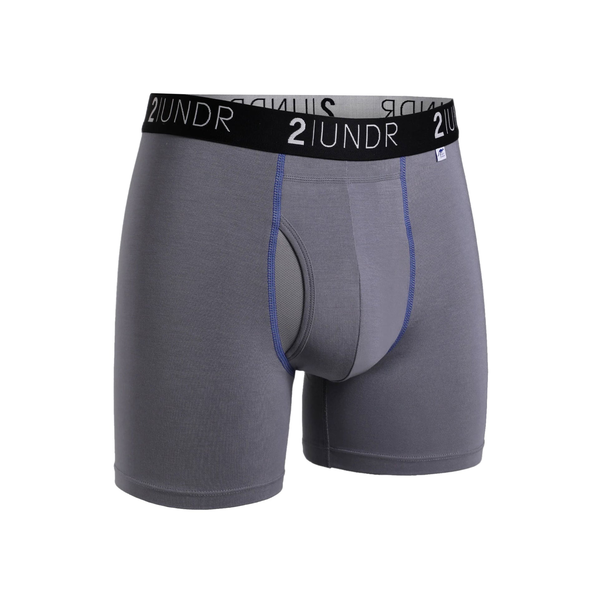 GREY/BLUE- MENS ELASTANE KNIT SWING SHIFT BOXER BRIEF