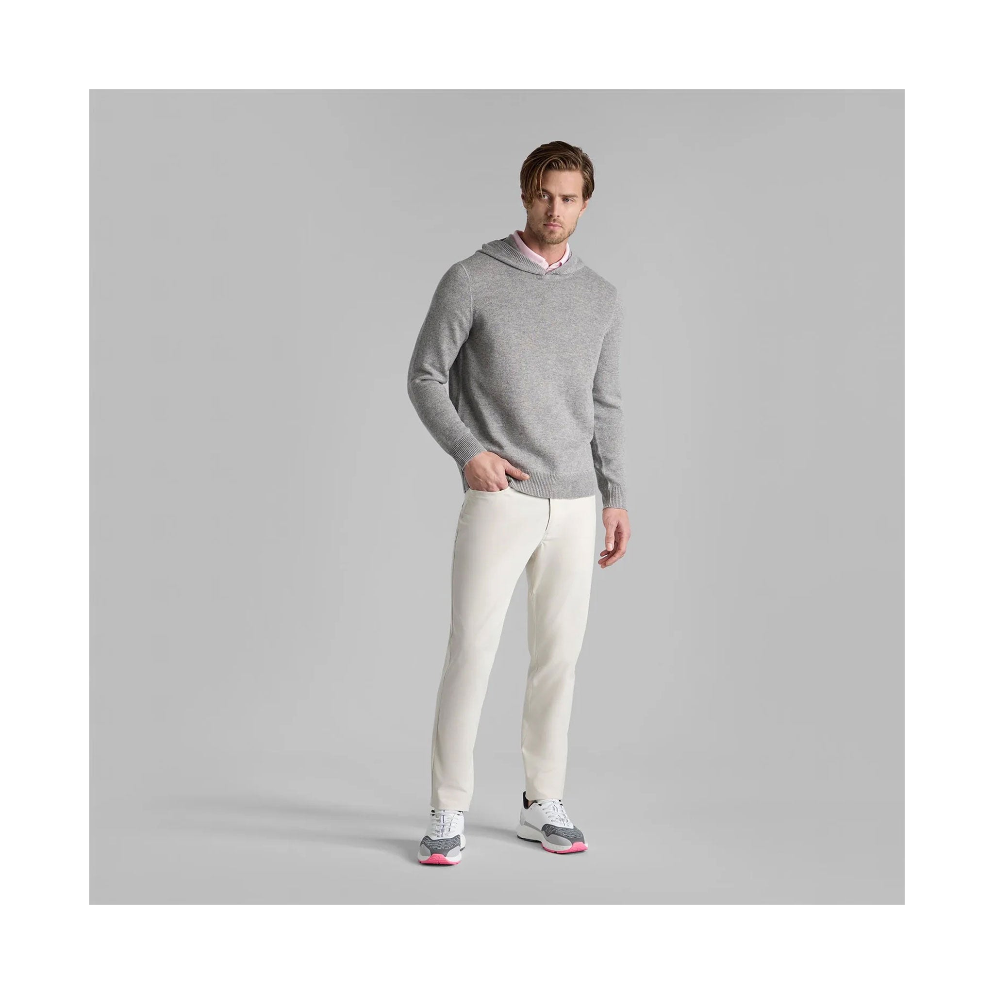 G4 WASHABLE CASHMERE HOODED SWEATER NIMBUS MELANGE GREY / L