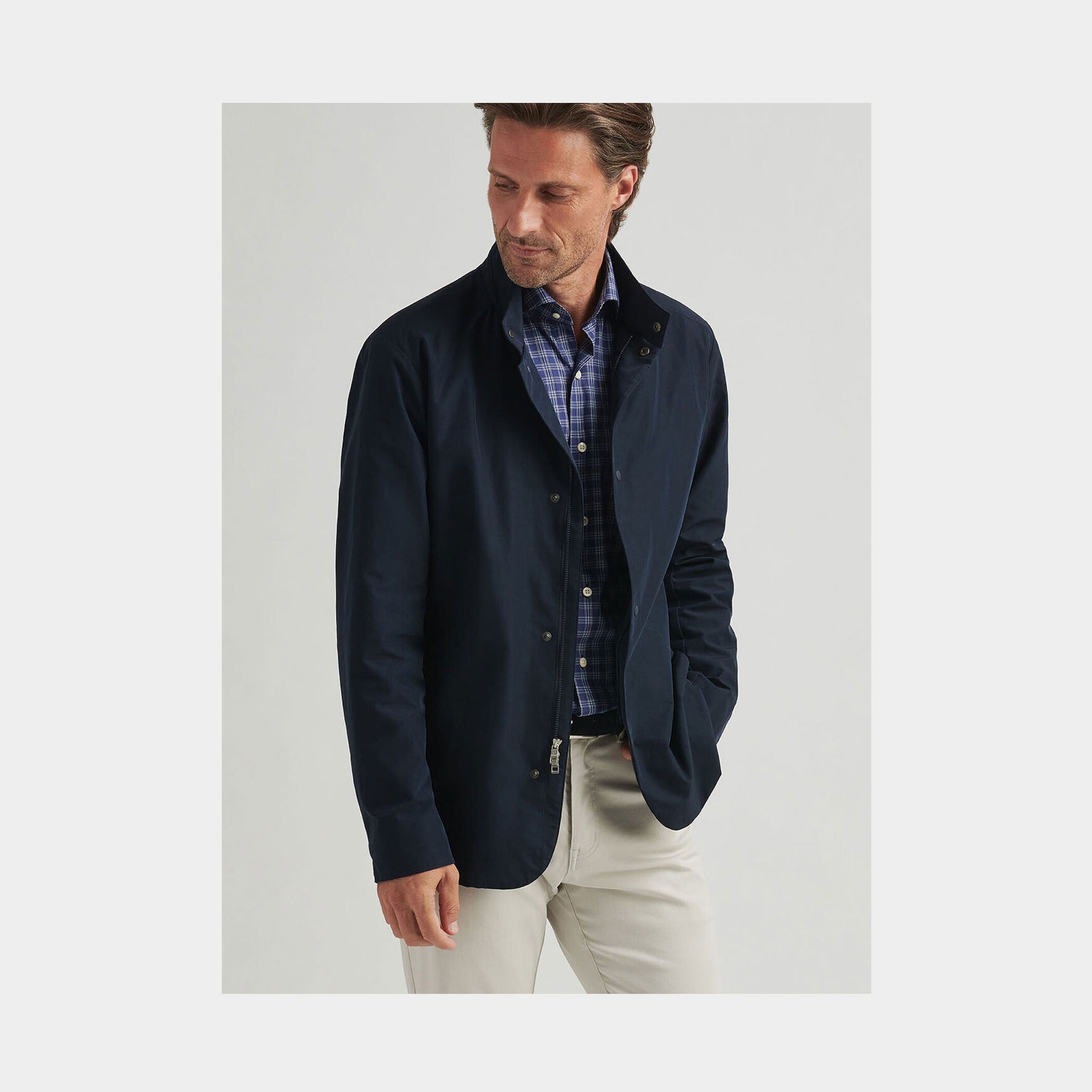 PM MENS ALBATROSS COTTON-BLEND PIQUE QUARTER-ZIP NAVY / L