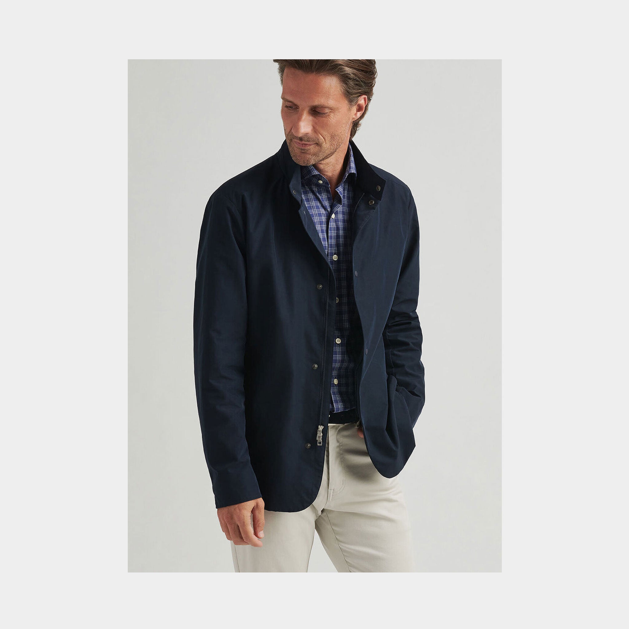 PM MENS ALBATROSS COTTON-BLEND PIQUE QUARTER-ZIP NAVY / L