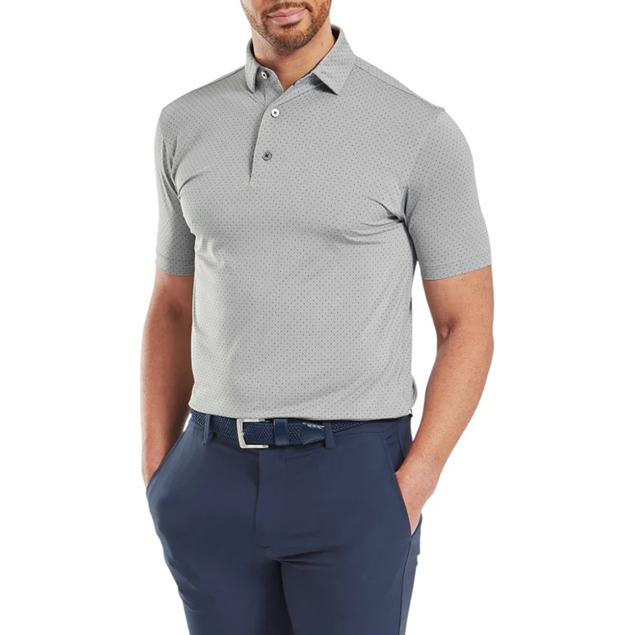 FJ STRETCH LISLE DOT PRINTED GREY/NAVY S