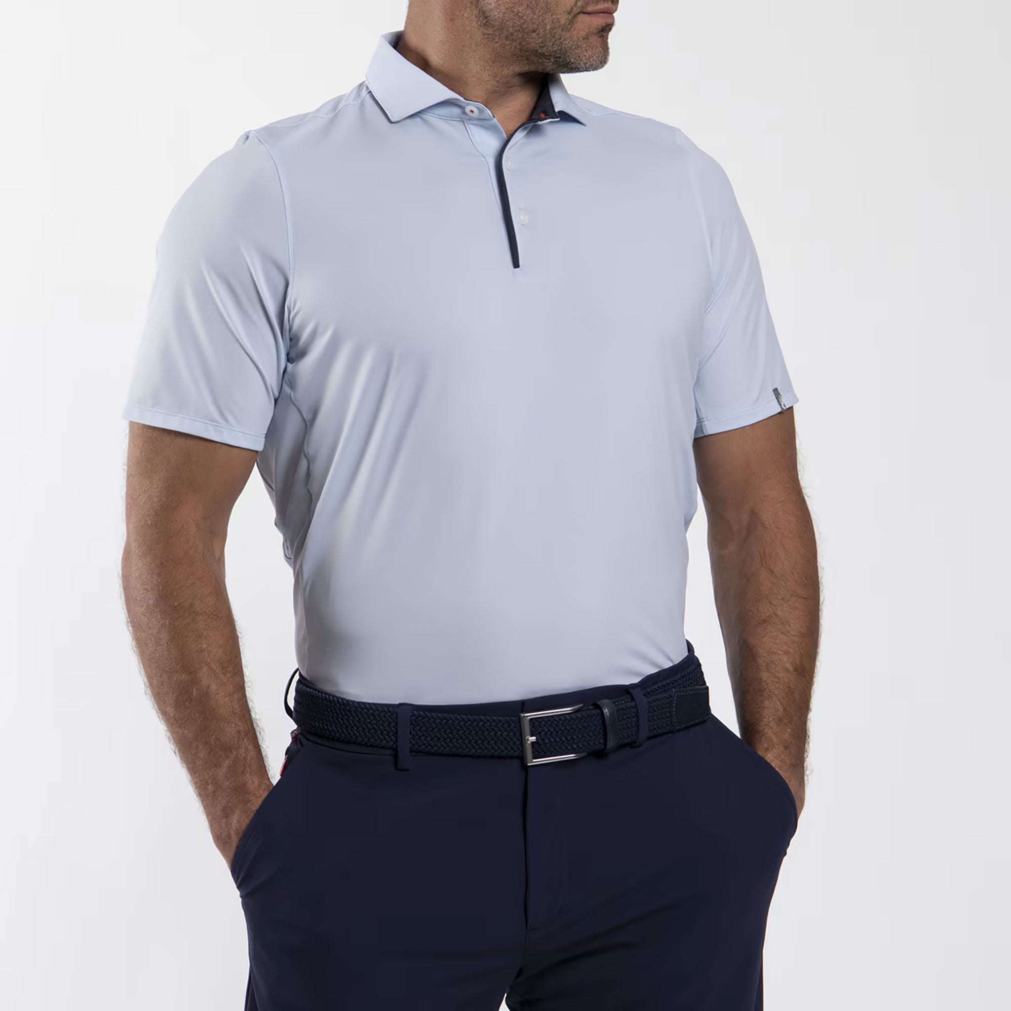 KJUS MENS ANDREWS COOLING POLO S/S POWDER BLUE/ATLANTA BLUE / 48
