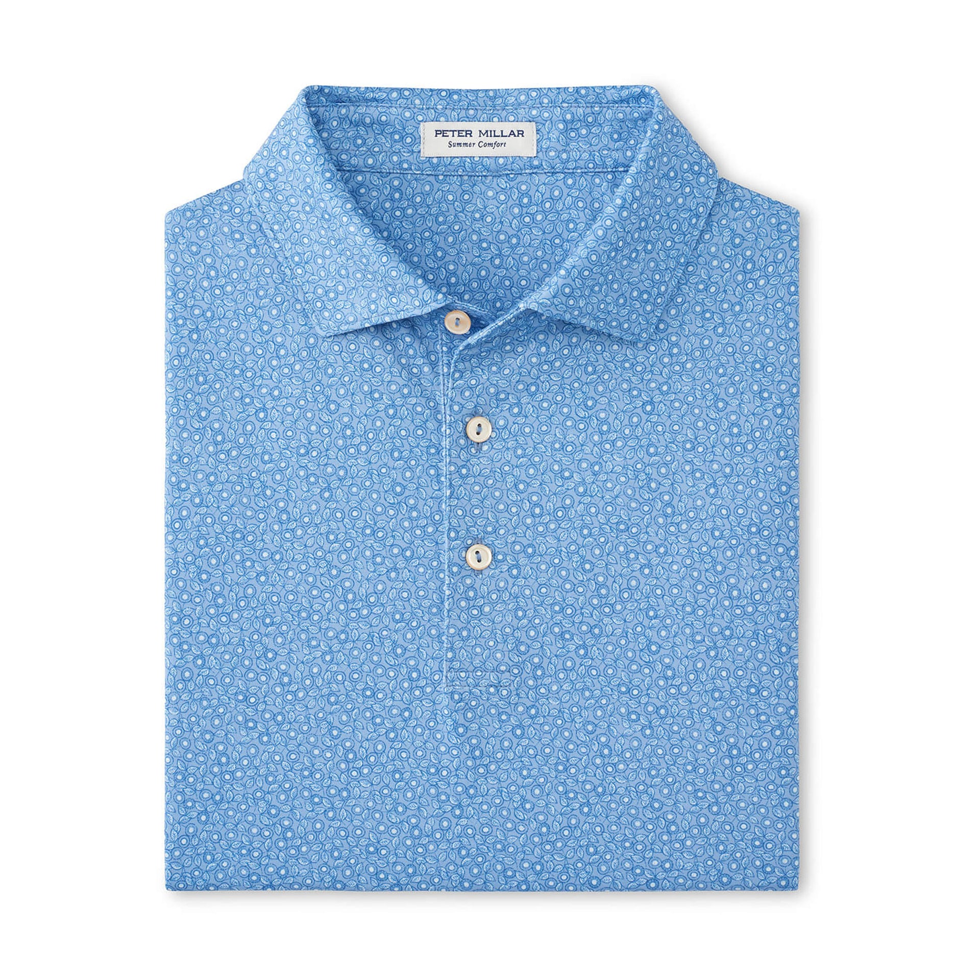 PM MENS BRISTOL FLORAL PERFORMANCE JERSEY POLO BLUE FADE / L