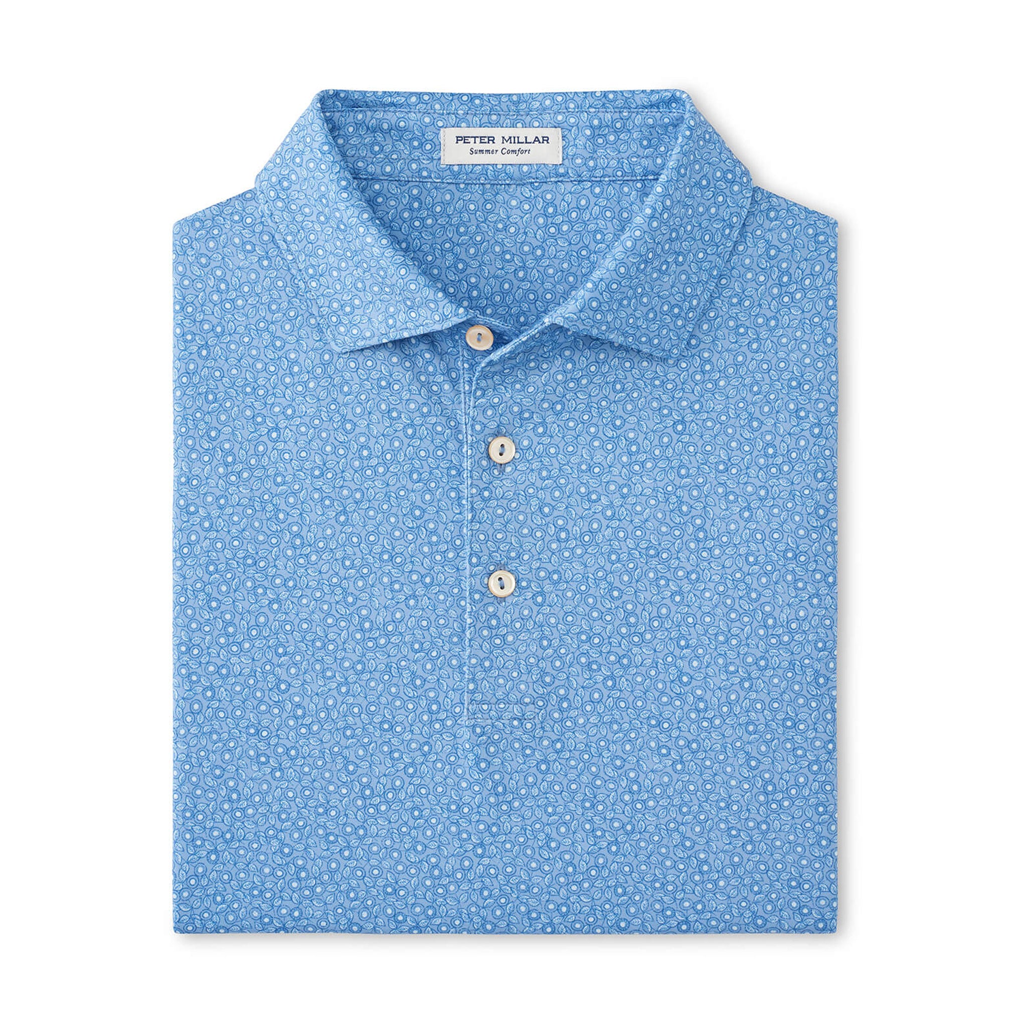 PM MENS BRISTOL FLORAL PERFORMANCE JERSEY POLO BLUE FADE / L