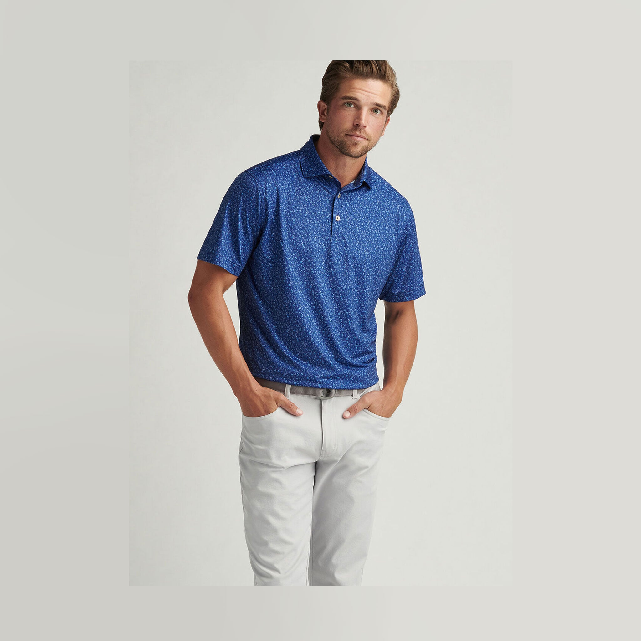 PM MENS WINE COUNTRY PERFORMANCE JERSEY POLO STONE NAVY / L