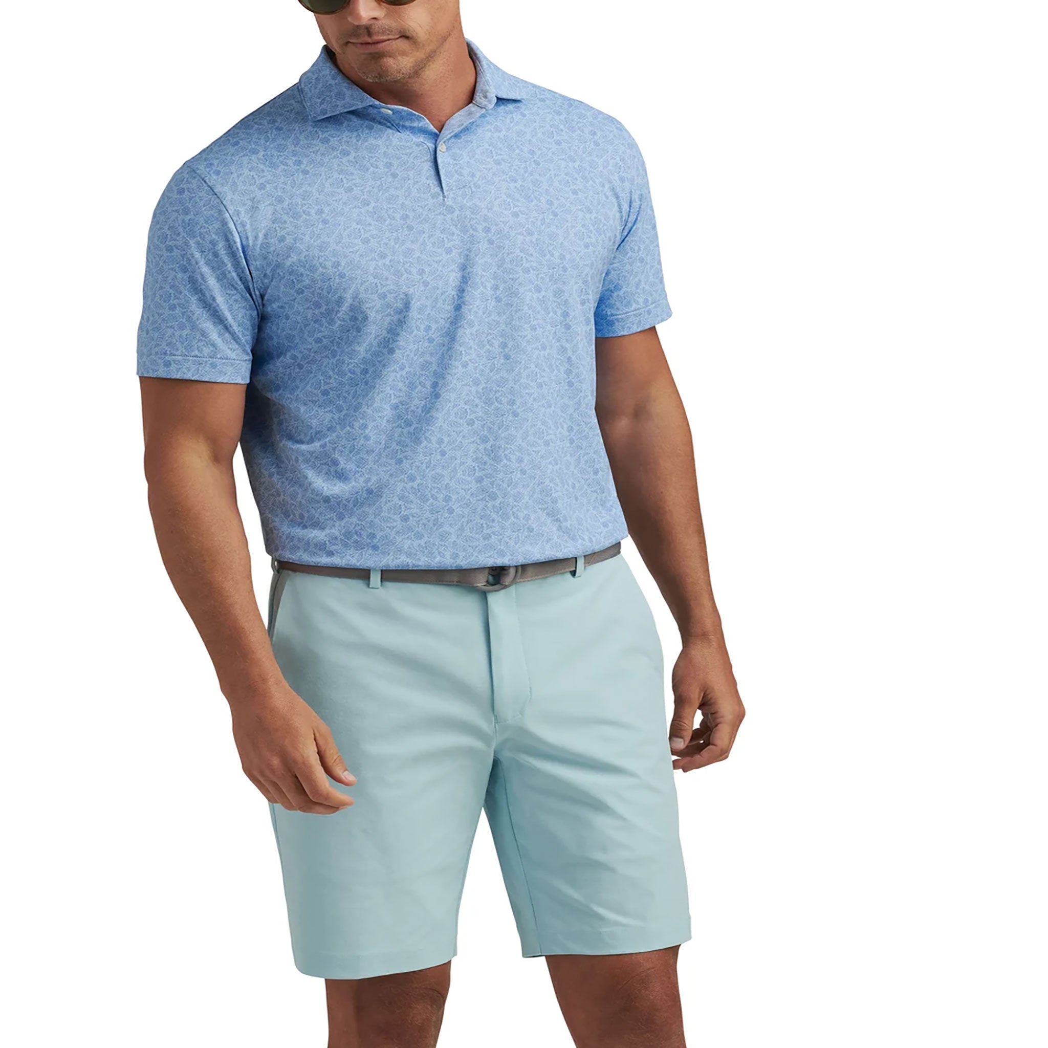 PM MENS BOTANICAL PERFORMANCE JERSEY POLO BLUE FROST / L