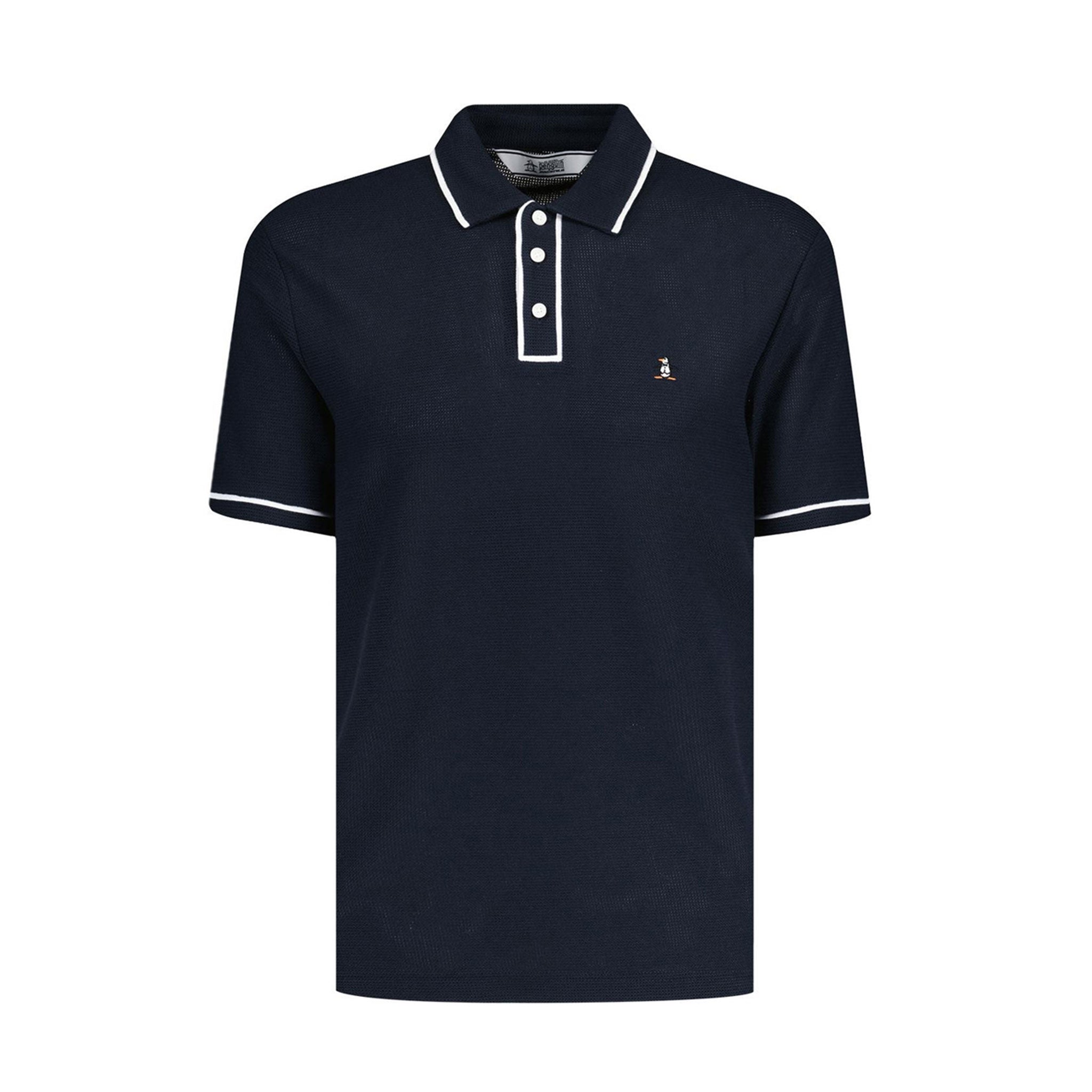 PN MENS SHIRT- POLO SS RIBBED EARL BLOCKED POLO POOL BLUE L