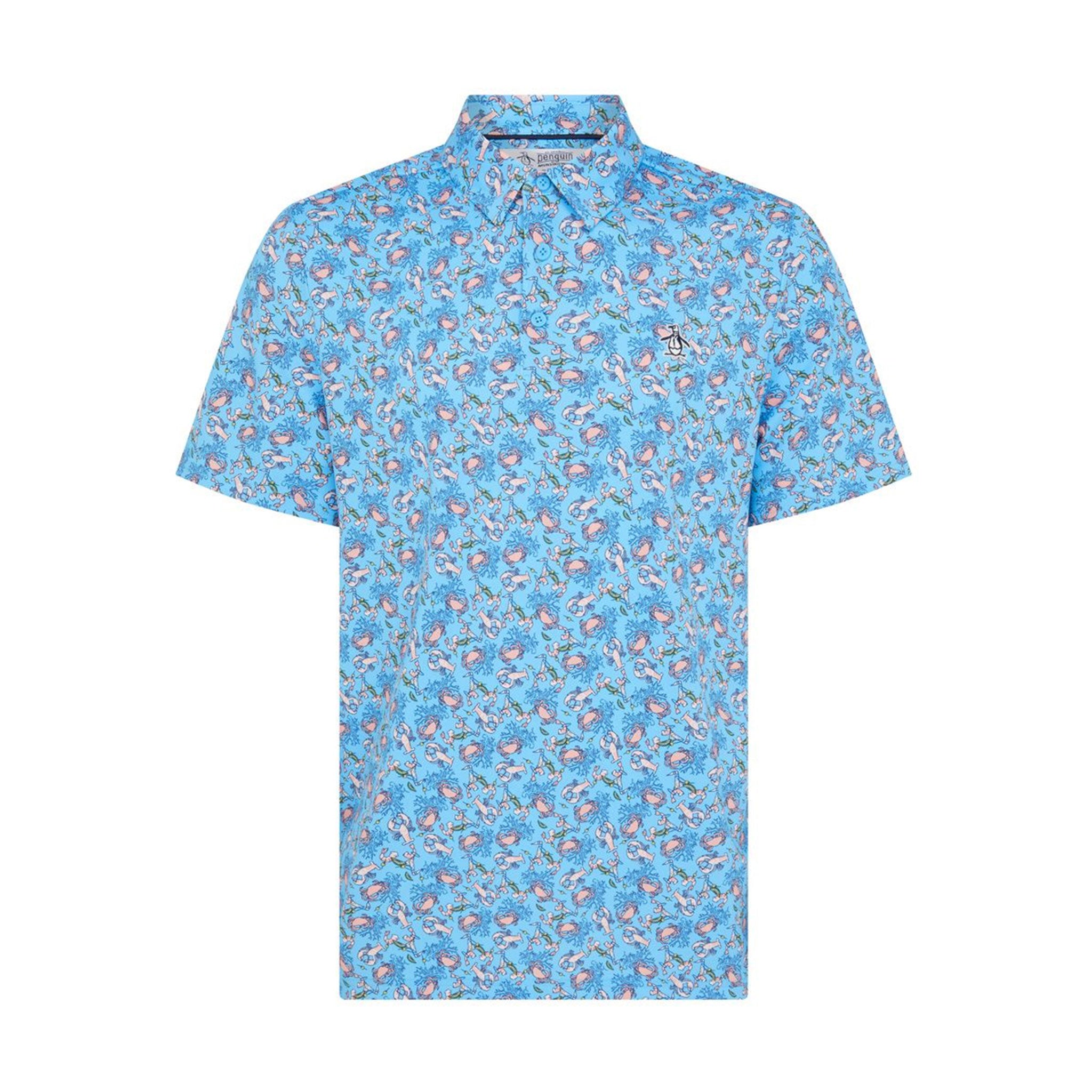 PN MENS SHIRT- POLO SS ALL OVER PETEN THE OCEAN CADDY POLO BLUE GROTTO L