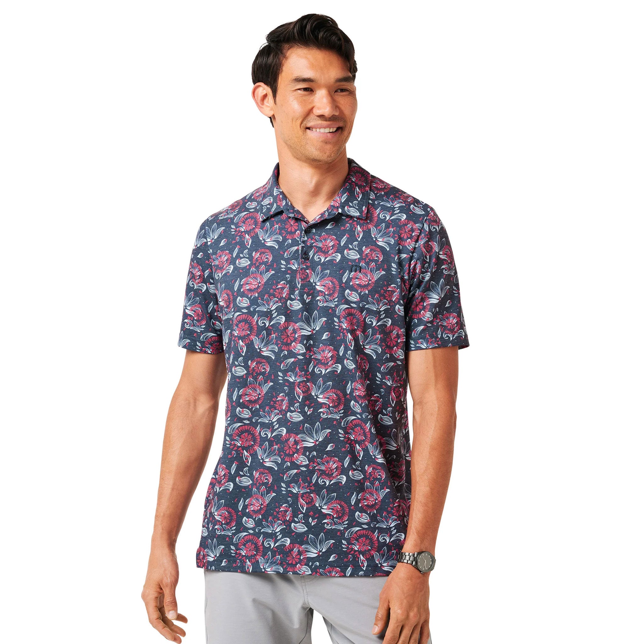TM FEATHERWEIGHT FLOURISH NO LOGO POLO MINT ICE/VINTAGE NAVY / L