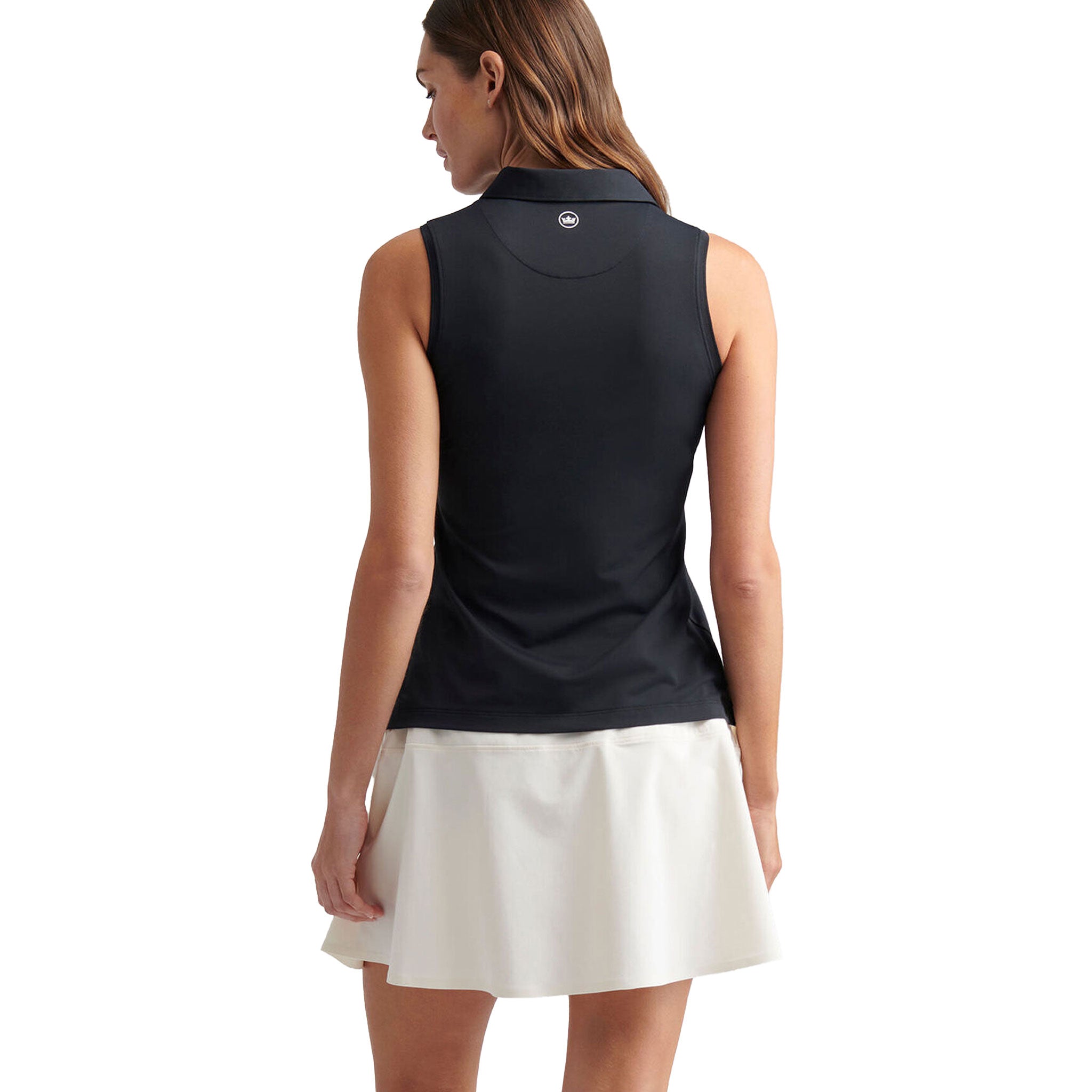 PM LATTICE BLOSSOM BANDED SPORT MESH SLEEVELESS BUTTON POLO NAVY / L