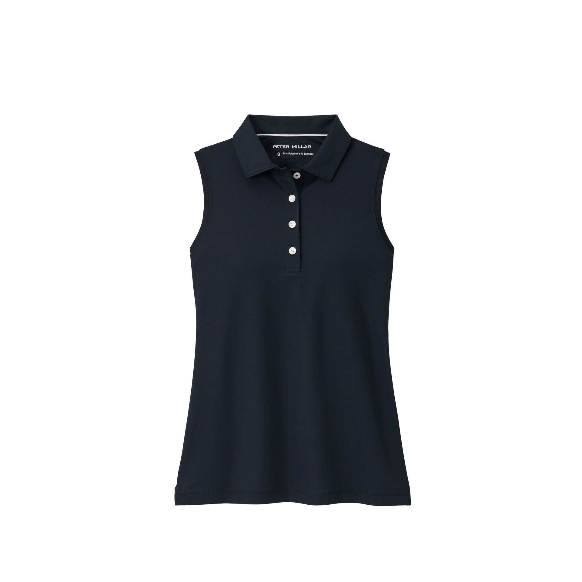 PM LATTICE BLOSSOM BANDED SPORT MESH SLEEVELESS BUTTON POLO NAVY / L