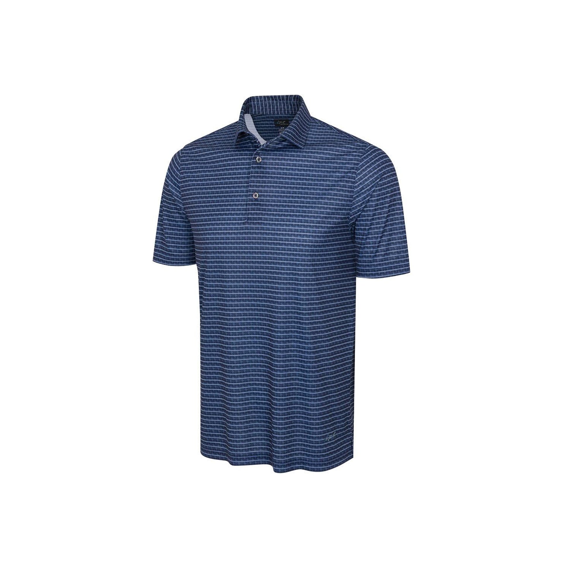 NAVY RECYCLED MICROLUX HOUNDSTOOTH STRIPE PRINT POLO