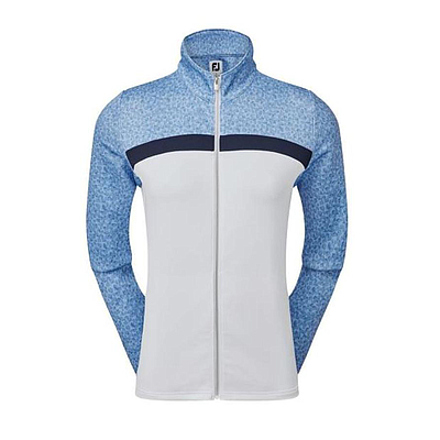WOMENS FULL-ZIP CURVED COLOUR BLOCK MIDLAYER WHT/BLU JAY/NAVY